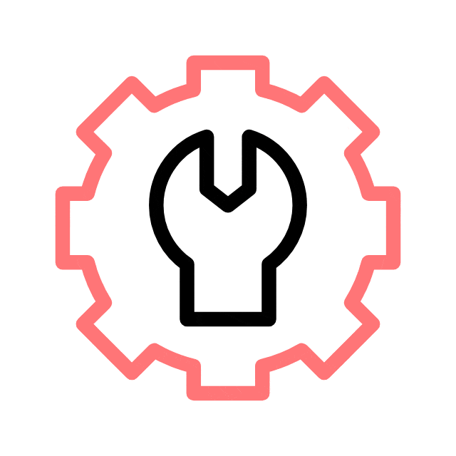 Icon of a wrench inside a gear, representing repair or settings