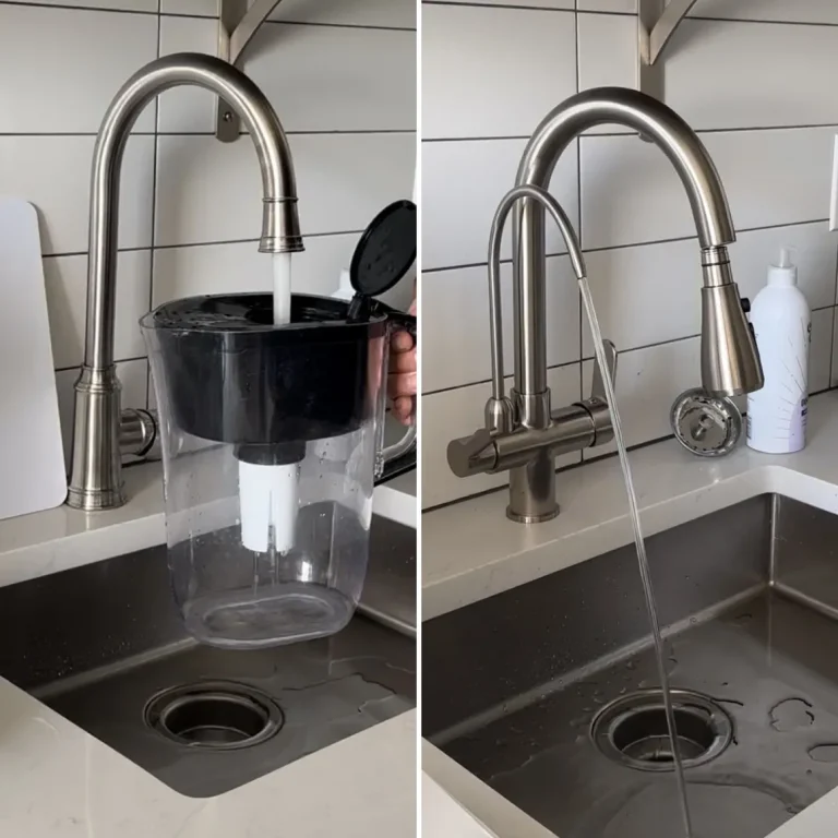 Photos before and after installing the filter on the tap