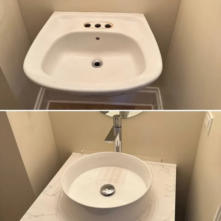 Photos of the sink before and after
