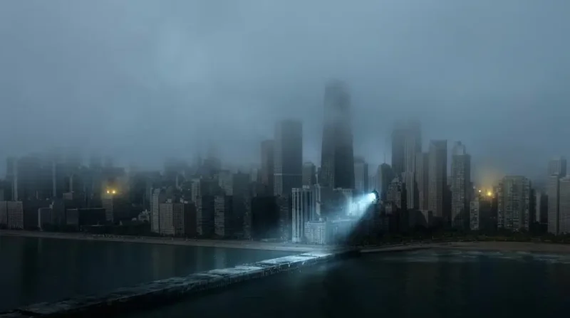 Chicago skyline blanketed in wildfire smoke haze during air quality alert